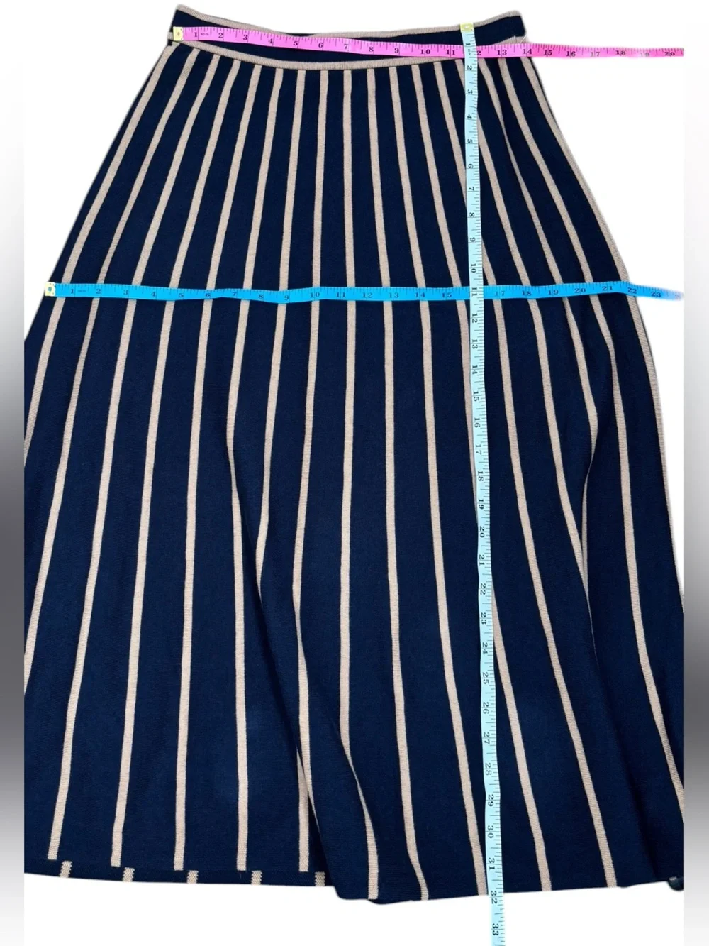 Boden Liz Knitted Midi Skirt Navy Camel Stripe Cotton Wool Size 8